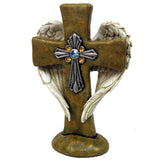 Polyresin Silver Stacked Angel Wings Standing Cross Décor