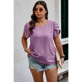 Plus Size Solid Swiss Dots Short Sleeve Blouse