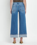 HIGH RISE MEDIUM WASH CUFFED WIDE JEANS F5890