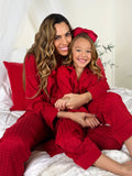 Mommy and Me Red Houndstooth Silky Pajama Set