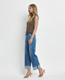 HIGH RISE MEDIUM WASH CUFFED WIDE JEANS F5890