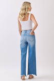 HIGH RISE STRETCH  WIDE LEG W/ DESTROYED HEM JEANS