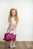 Kids Plum Floral 3 Ruffle Summer Dress