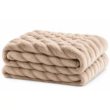 Khaki Double-Layer Faux Fur Throw Blanket – 50" x 60"