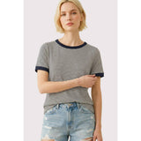 COLOR TRIMMED STRIPED TOP