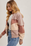 ZIPPER FRONT PATCHWORK LANDSCAPE HOODIE JACKET