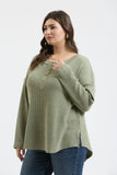 Waffle Knit Henley Top - Olive