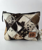 Checkered Western Cowhide Makeup Bag Travel