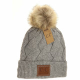 Geometric Knit Faux Fur Pom Beanie HAT2298