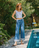 HIGH RISE MEDIUM WASH CUFFED WIDE JEANS F5890