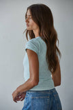 Seamless Eyelet Round Neck Short Sleeve Top