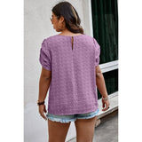 Plus Size Solid Swiss Dots Short Sleeve Blouse