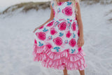 Kids Pink Rose 3 Ruffle Spring Summer Easter Dress
