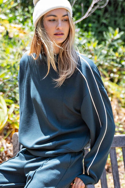 MODAL SCUBA TWO STRIPE PIPING MOCK NECK TOP -Green