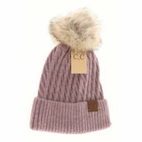 Solid Honey Comb Fur Pom C.C Beanie HAT2079
