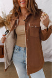 Fleece Lined Buttoned Flap Pockets Corduroy Jacket