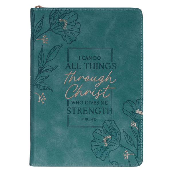 Journal Classic Zip Teal All Things Through Christ Phil 4:13