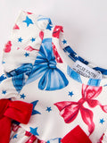 4th of july Bow Print Girls Romper