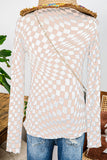 Western Checkered Pattern Mesh Mock Neck Long Sleeve Top