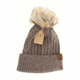 Solid Honey Comb Fur Pom C.C Beanie HAT2079