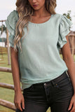 Susan Solid Color Ruffled Short Sleeve Casual Blouse