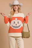 Pumpkin Appliqué Color Block Pullover