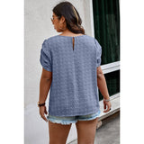 Plus Size Solid Swiss Dots Short Sleeve Blouse