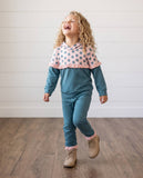Girls Molly Teal Bloom Floral Winter Fall Hooded Sweat Set