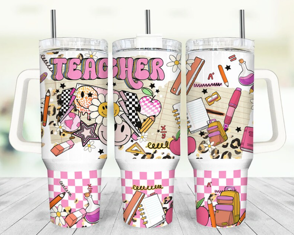 Retro Teacher 40oz Tumbler with Handle