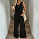 Spring Summer Casual Loose Strap Jumpsuit for Women