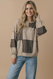 Round Neck Mixed Print Patchwork Pullover