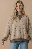 Crew Neck Polka Dot Reverse Stitch Pullover