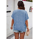 Plus Size Floral Print V Neck Short Sleeve Blouse