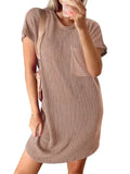 Green Casual Short-Sleeve T-Shirt Dress with Pockets