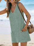 Textured Knit Tank Dress Casual Pocket Mini Dress