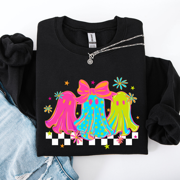 Bright and Colorful, Retro Halloween Ghosts Sweatshirt