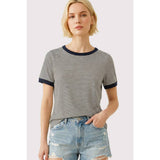 COLOR TRIMMED STRIPED TOP