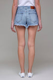 Medium Wash Frayed Stretch 3in Inseam Shorts