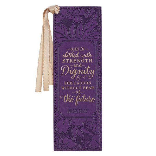 Bookmark Faux Leather Purple Strength and Dignity Prov 31:25