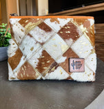 Checkered Western Cowhide Makeup Bag Travel