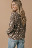 Plus Round Neck Ditsy Floral Button Down Top
