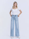 HIGH RISE DRAWSTRING WAISTBAND WIDE LEG JEANS