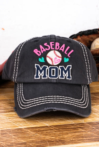 DISTRESSED BLACK 'BASEBALL MOM' САР
