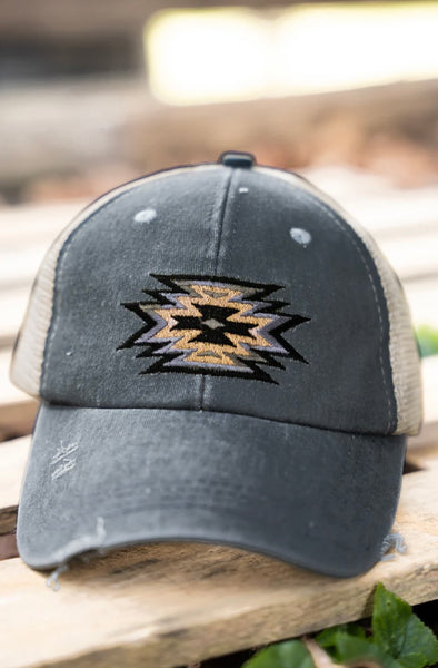 DISTRESSED GRAY LOS LUNAS MESH PONYTAIL CAP