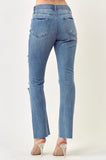 Risen Distressed Straight Leg Jeans