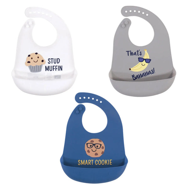 Hudson Baby Silicone Bibs, Stud Muffin 3-Pack