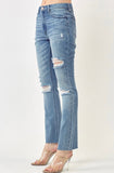 Risen Distressed Straight Leg Jeans