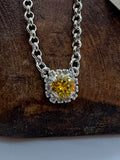 Light Topaz Crystal Halo Pendant Necklace