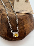 Light Topaz Crystal Halo Pendant Necklace
