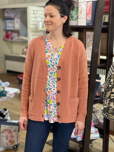 Rachel Button Up Cardigan - Crimson